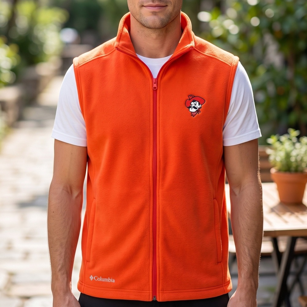 Columbia Oklahoma State Cowboys Pistol Pete Fleece Vest Orange Mens XXL Full Zip